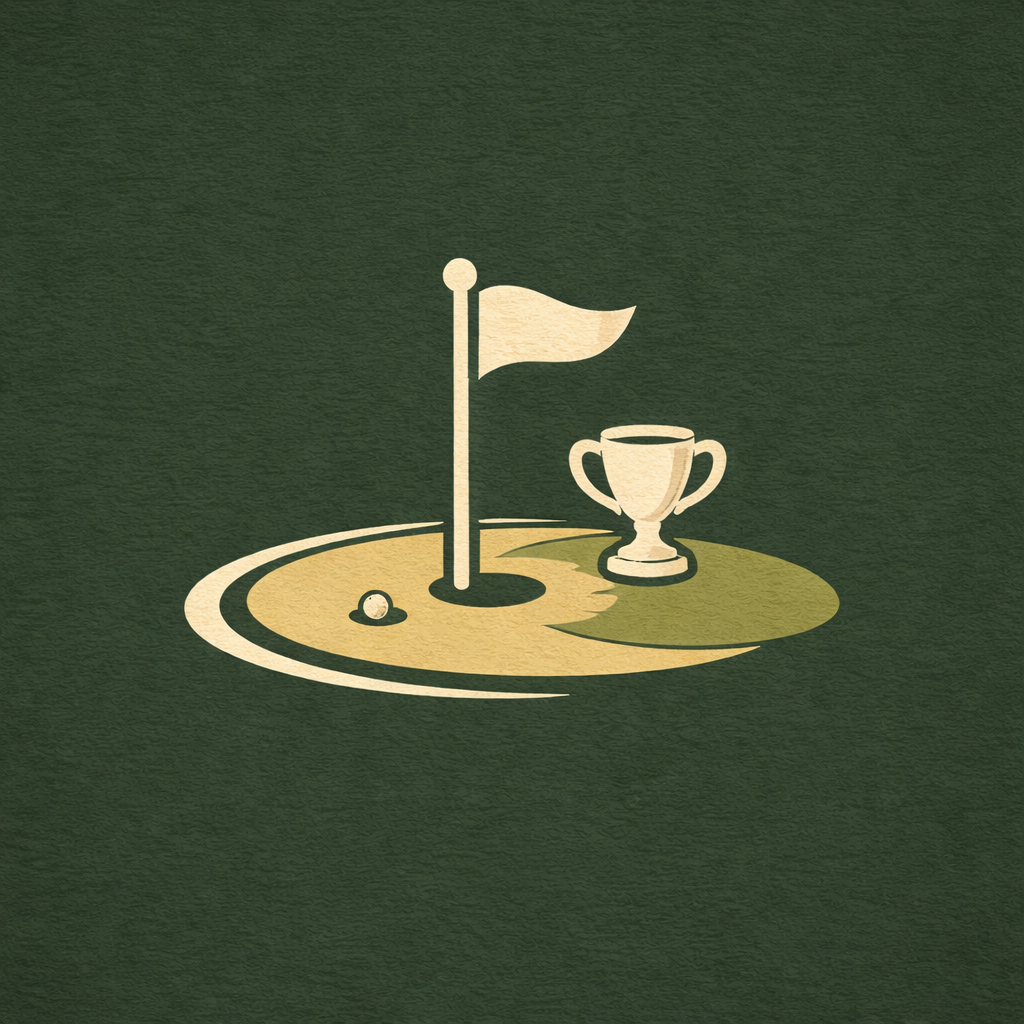 Illustration of a golf flag and trophy on a green background