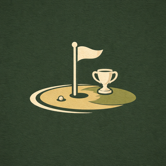 Illustration of a golf flag and trophy on a green background
