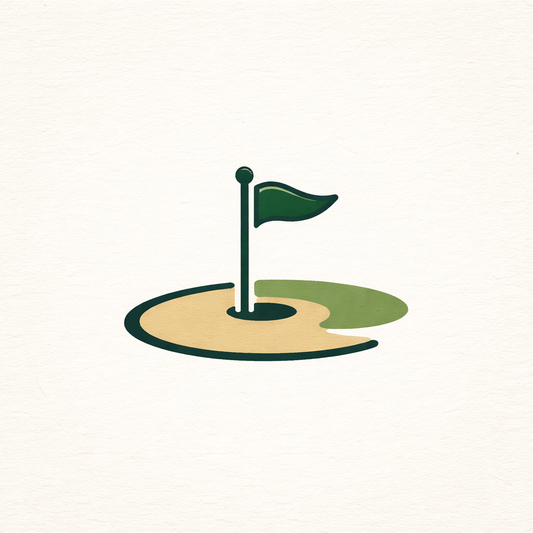 Golf hole icon with a flag on a white background