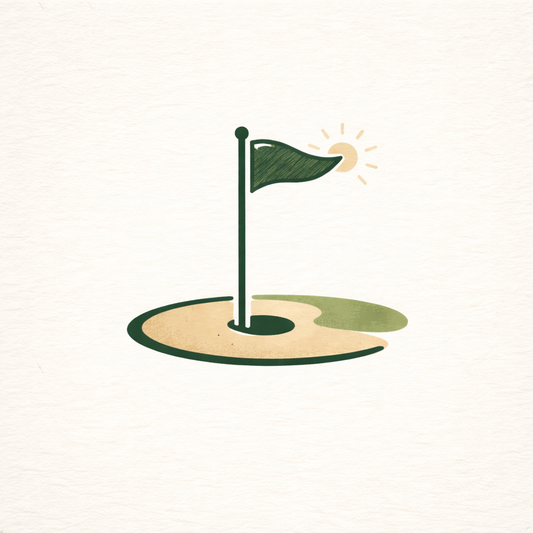Illustration of a golf hole with a flag on a white background